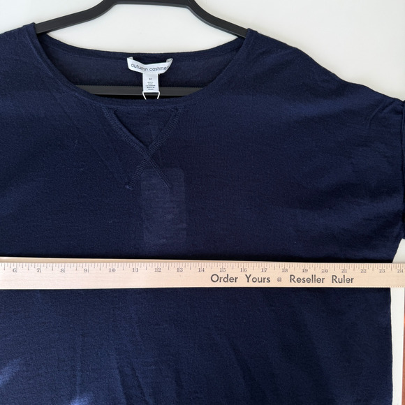 Autumn Cashmere Top Medium Navy Lagenlook Crop Lightweight Sweater Quiet Luxury - Picture 8 of 10